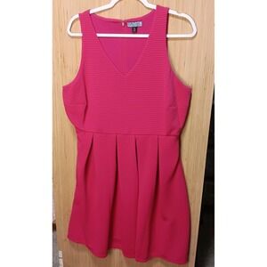 Cynthia Rowler Size XL Ladies Hot Pink V-Neck‎ Mini Dress Ribbed Pleated